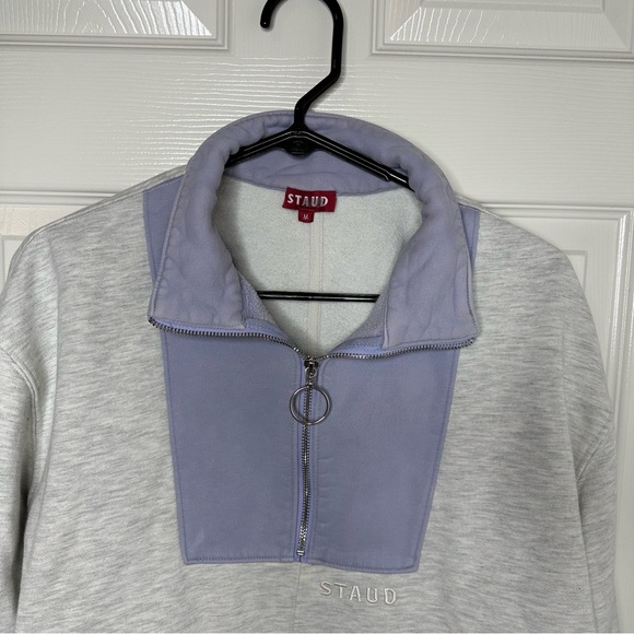 Staud Alys colorblock cotton-blend half-zip sweatshirt Heather Grey Size Medium - Picture 5 of 16